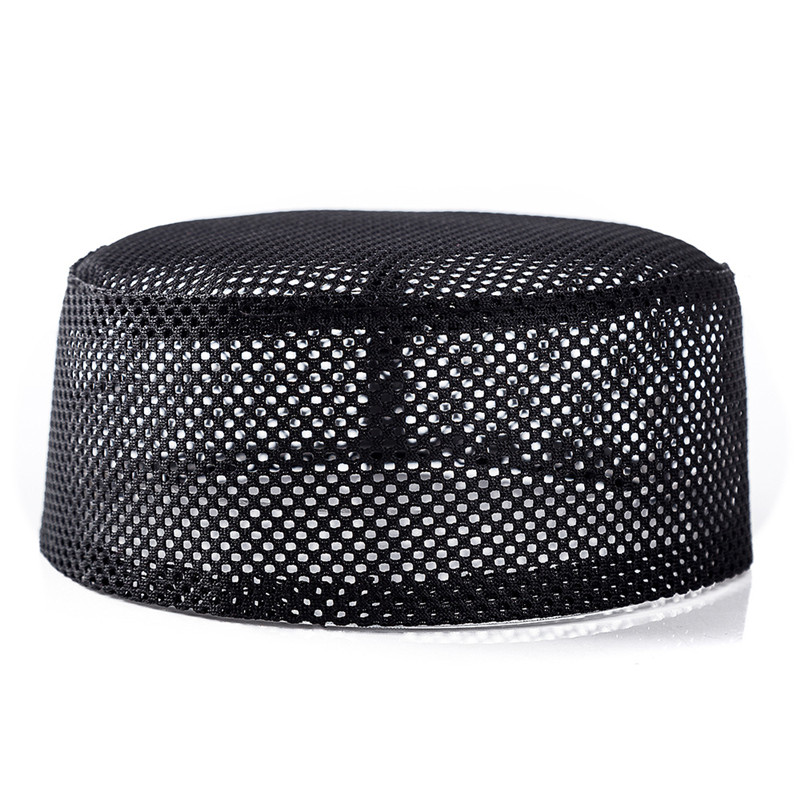 mesh Arab Men hat Jewish India Prayer Hat Breathable mesh Flat Top Innocent Hijab Cap For Man islamic male caps: black