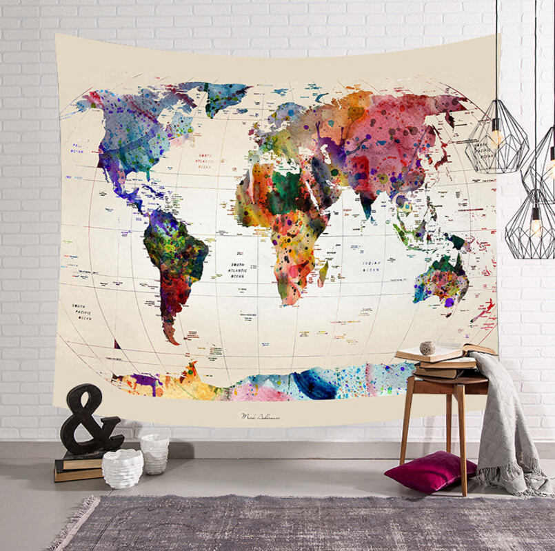 Världskarta gobeläng hängande tyg gobelänger avslappnad sovrum dekoration 150 x 130cm: A