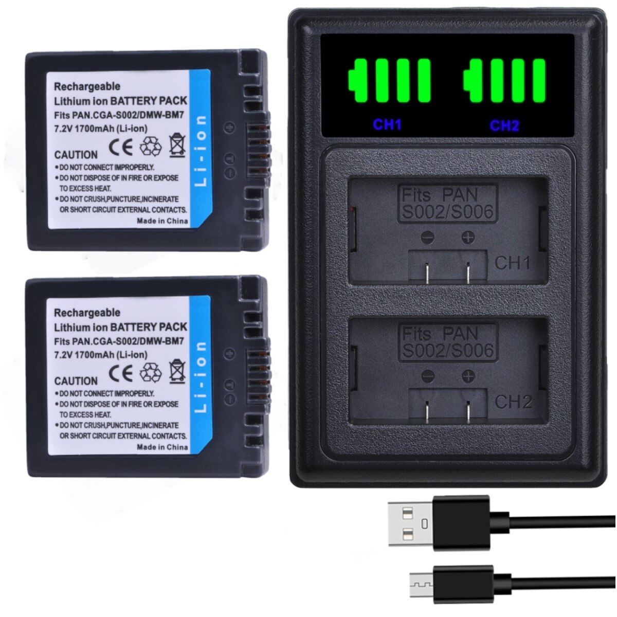 CGA-S002E CGA-S002 DMW-BM7 Battery and Charger for Panasonic CGA S002E S002, Lumix DMC FZ10 FZ20 FZ1 FZ2 FZ3 FZ4 FZ5 FZ15: Charger and 2Battery