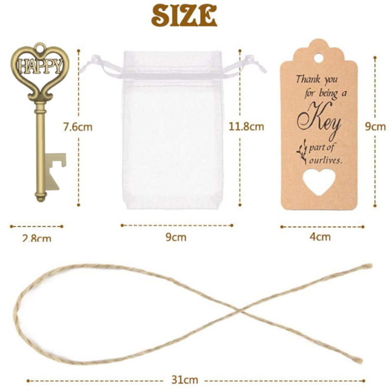 25/50Pcs Key Bottle Opener Wedding Souvenirs Vintage Beer Bottle Opener Keychain With Cardboard Label Party Party Supplie