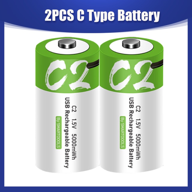 Piles au Lithium rechargeables Micro USB universel pour balayeuse, 1.5V, 5000mWh, lr14c, pour compteur d&#39;eau et de gaz, Radio Lipo C: 2PCS