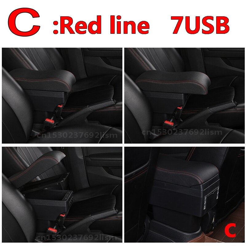 Voor Renault Clio 4 Armsteun Doos Universele Auto Centrale Armsteun Opbergdoos Bekerhouder Asbak Modificatie Accessoires: C  Red line  7 USB