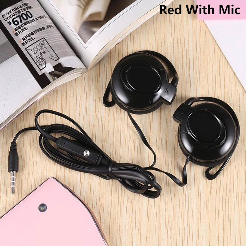 Wired Headphones Stereo 3.5MM Ear Hook Music Game Earphone With Mic For Mobile Phone PC Laptop Mp3 Mp4 Wired Headset: Red