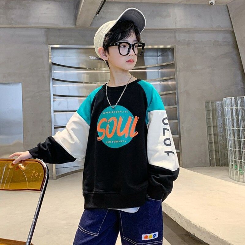 Sweat-shirt à capuche pour garçon et fille, style coréen, vêtements d&#39;extérieur pour enfants de 8, 10, 12 et 14 ans, collection printemps-automne 2022: Black / 5