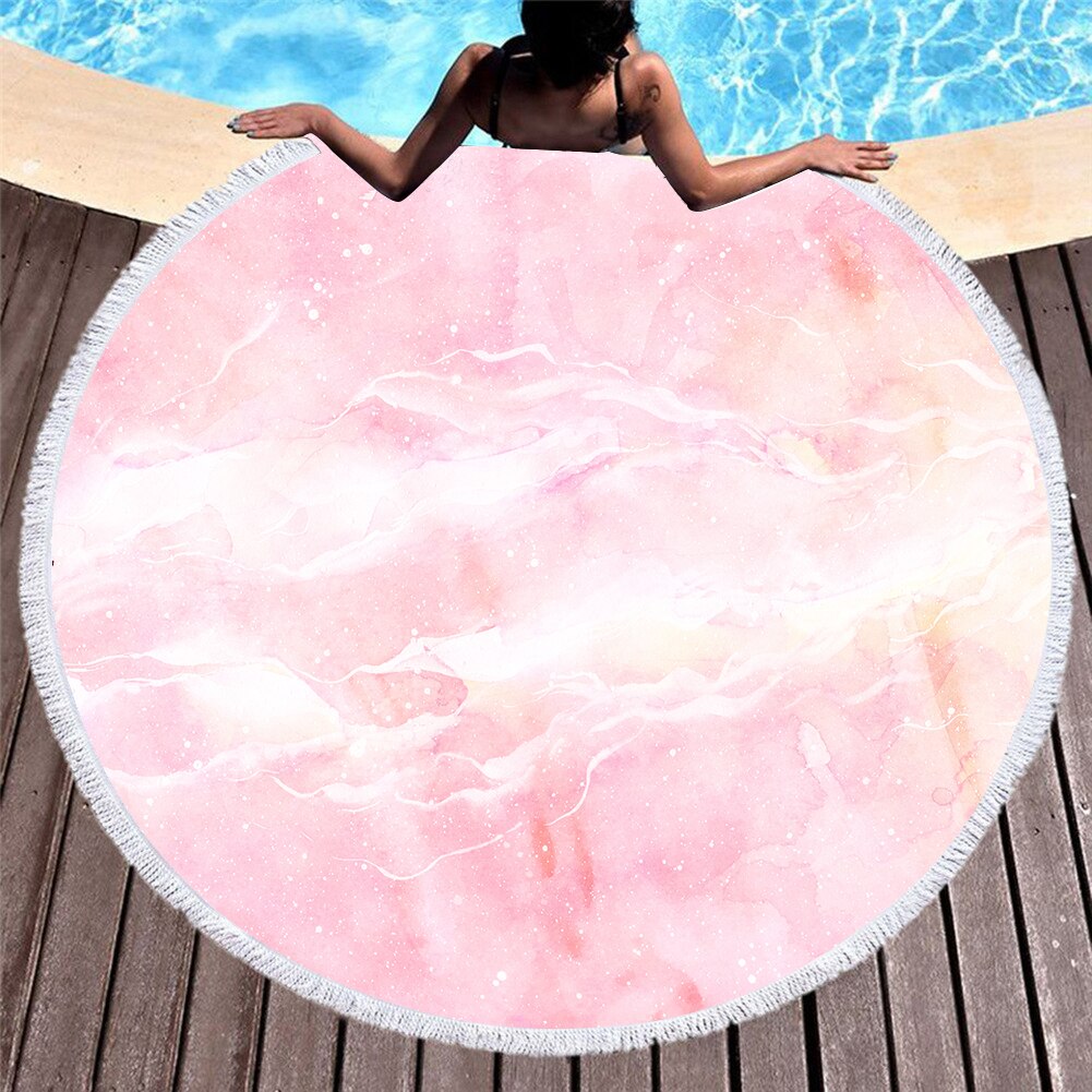 Serviette de plage ronde en microfibre pour adultes, motif de marbre coloré imprimé en 3D, tapis de Yoga avec pampilles, été, 150cm, T609
