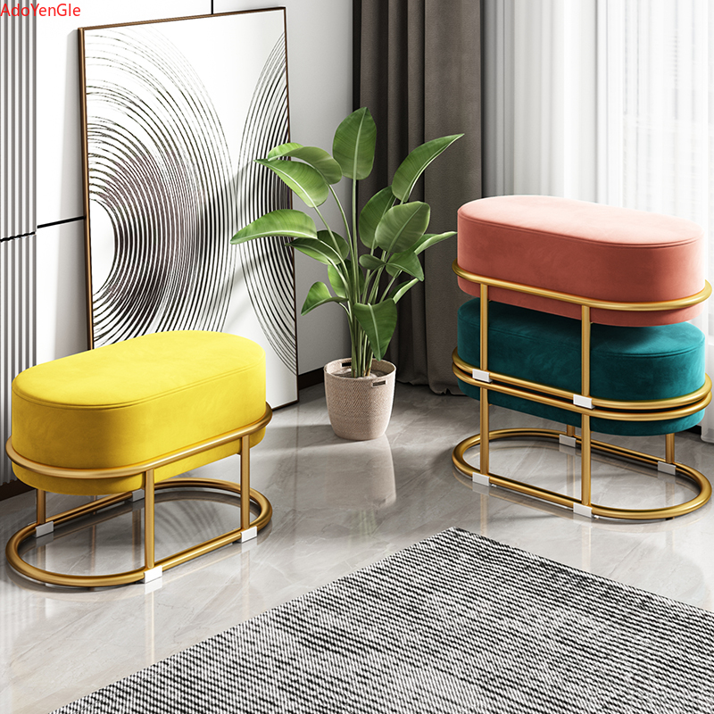 Nordic Metal Step Stool Modern Living Room Decorative Makeup Rectangle Bathroom Foot Stool Pedicure Tabouret Patio chair