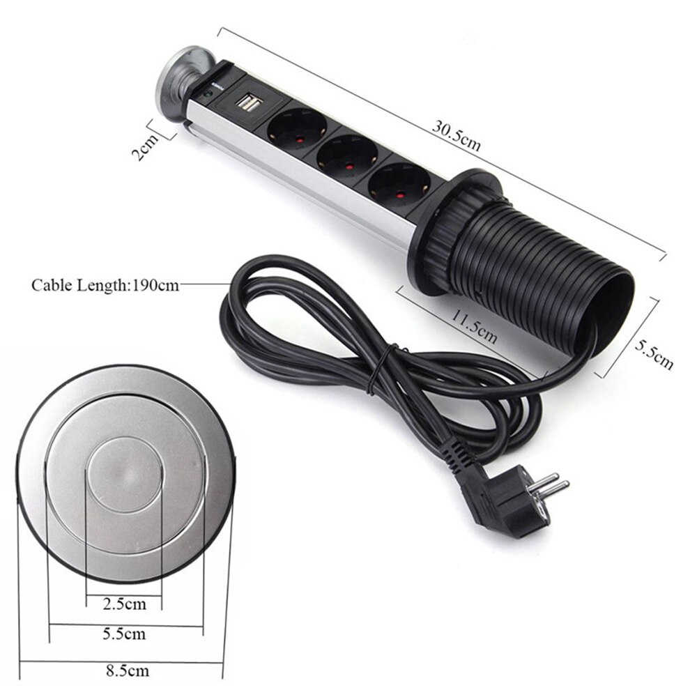 USB EU UK Plug Kantoor Verborgen Desktop Verticale Socket Pop-up Stopcontact Power voor Keuken Tafel Desktop Elektrische socket