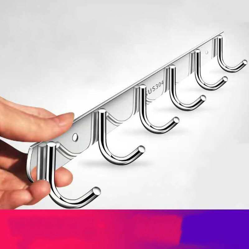 Bathroom Hooks Stainless Steel Hooks Towel Hat Hook Door Hanger Wall Mounted Clothes Coat Hook Round Robe Hook 1-7Hooks E11768