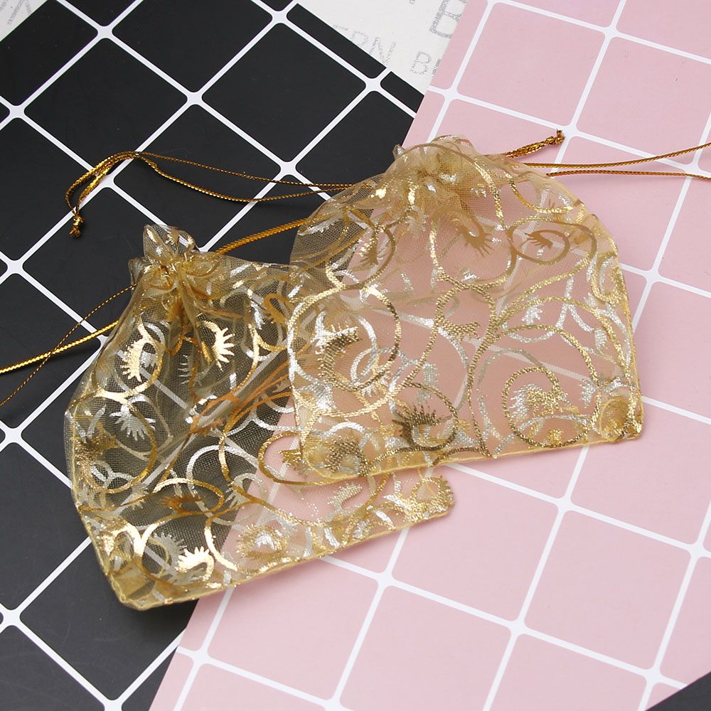 100Pcs/Bag Gold Organza Bags 9x12cm Nice Jewelry Packaging Bags Wedding Christmas Pouches Bag