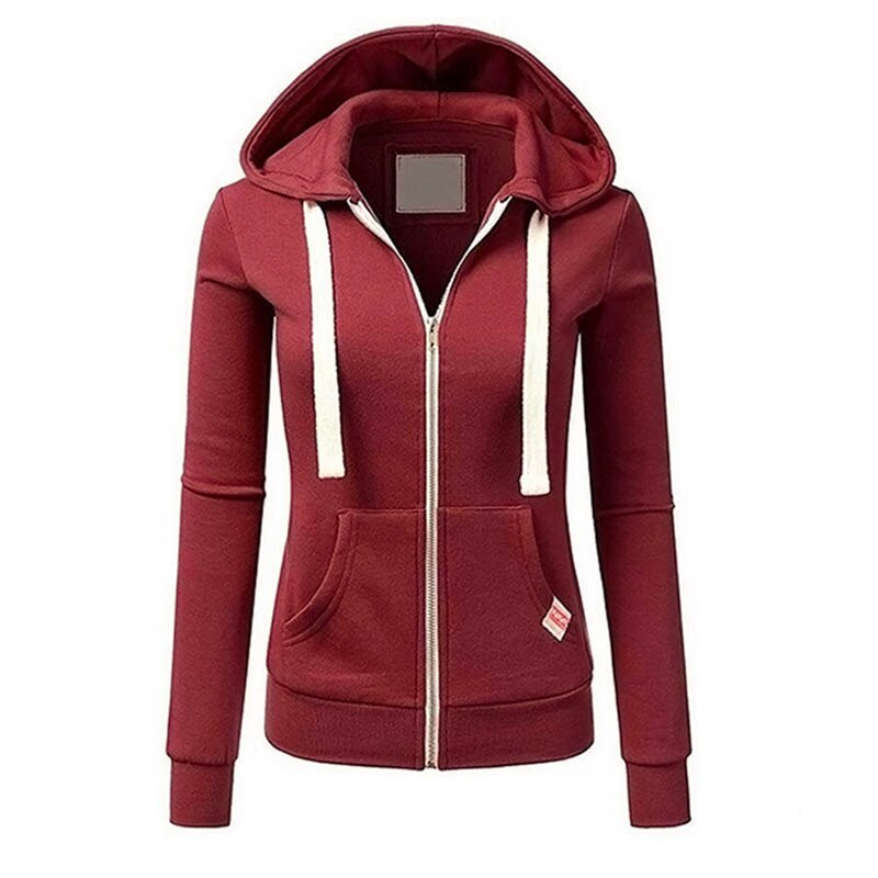 Ranberone – veste de sport à capuche pour femme, sweat-shirt à manches longues, fermeture éclair, couleur unie: M / Wine Red
