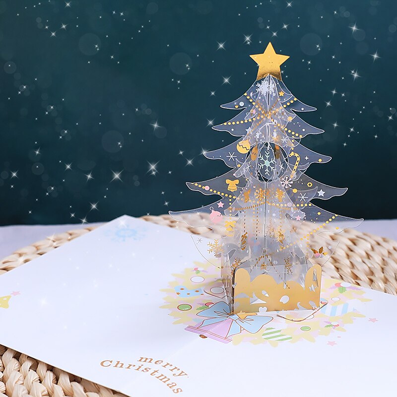 3d Crystal Paper Sculpture Christmas Tree Greeting Card Xmas Home Tabletop Blessing Card Decoration Crystal Tree