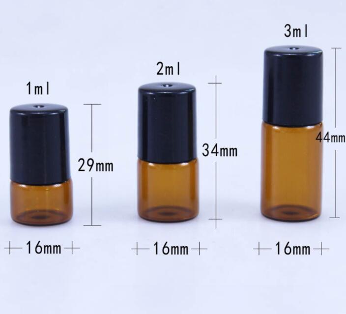 50 stk 1ml 2ml 3ml tomme ravfarvet tyndt glas rulle på flaskeprøve test æteriske olie hætteglas med rullekugle genopfyldelig
