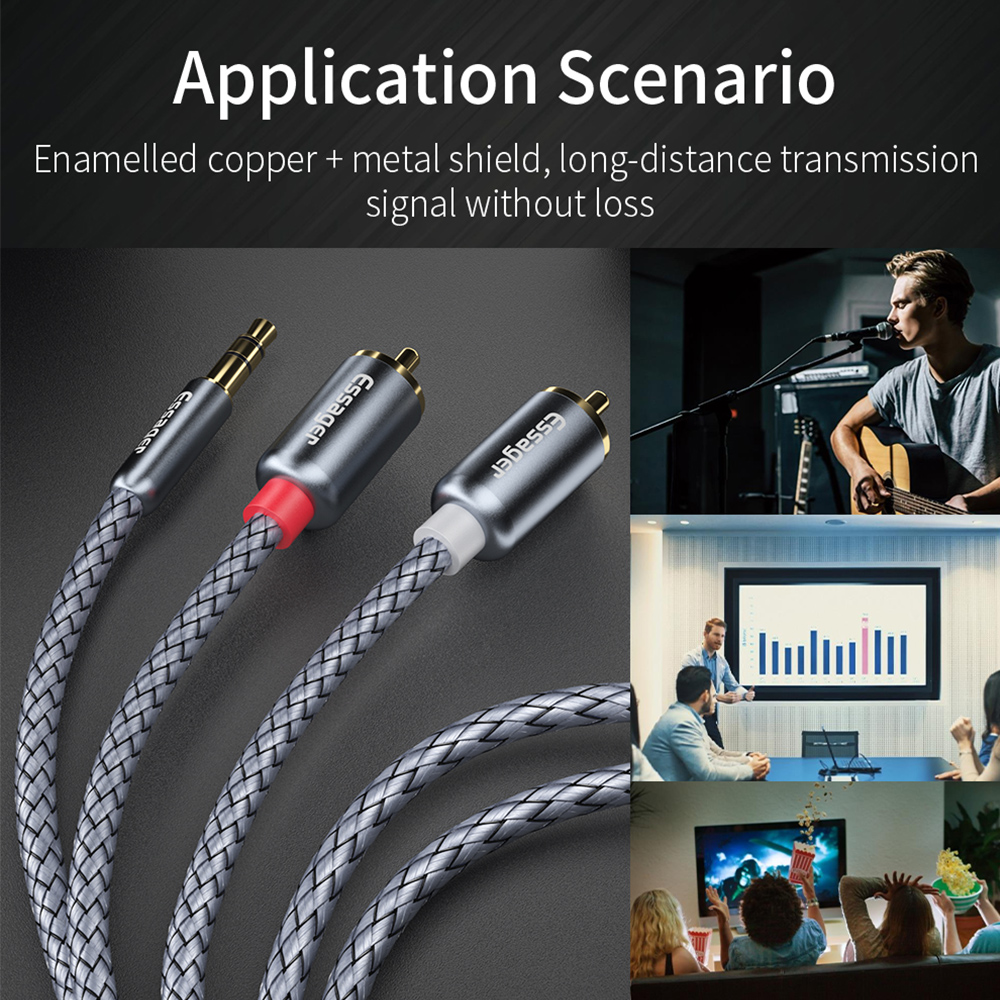 Essager Cable de Audio RCA Jack 3,5 a 2 Cable RCA conector de 3,5mm a 2RCA macho Cable Aux divisor para TV PC amplificadores Cable de altavoz DVD