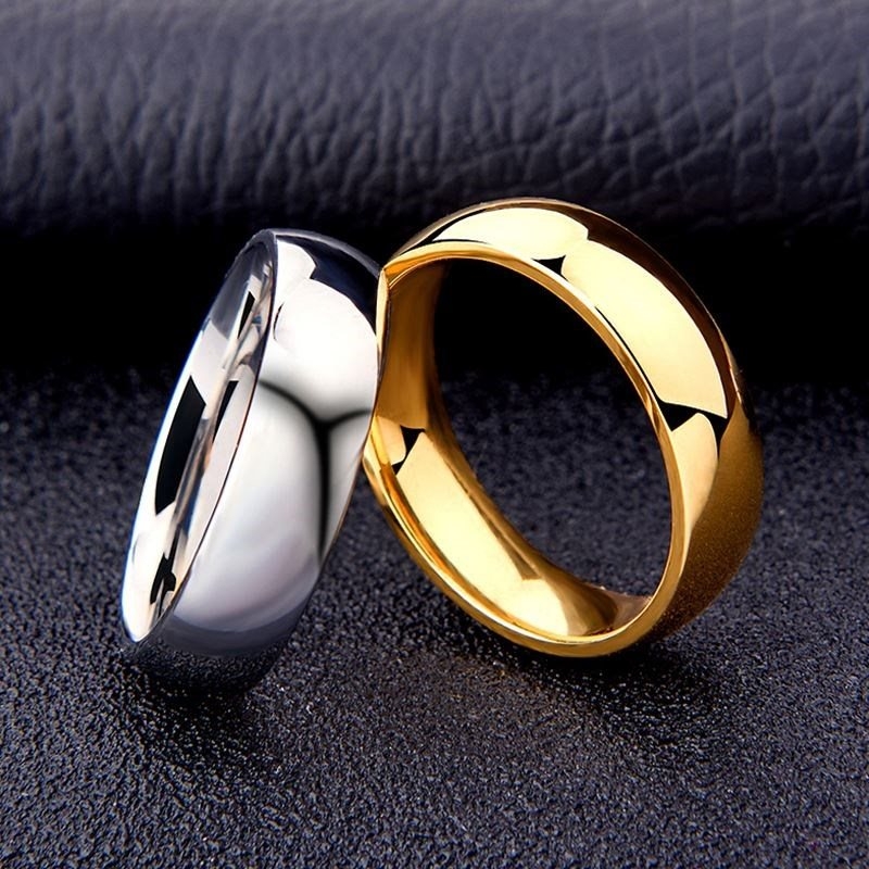 Stainless Steel Smooth Cambered Ring Steel Color 6mm Wide Simple Geometric Type Mens Ring Gold Rings for Women Jewellery
