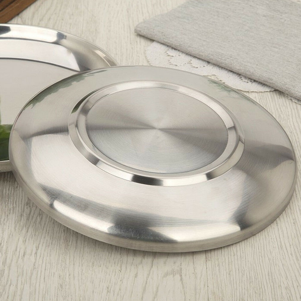 Stainless Steel Flat Dish Thick Plate For BBQ Restaurat Cooking Buffet Plate Tableware Kitchen Accessories