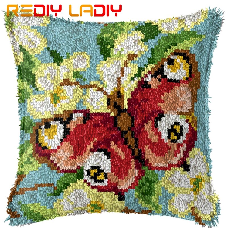 Latch Hook Kit Make Your Own Cushion Ladybug Daisy Acrylic Yarn Crochet Pillow Case Set Printed Canvas Latch Hook Cushion Cover