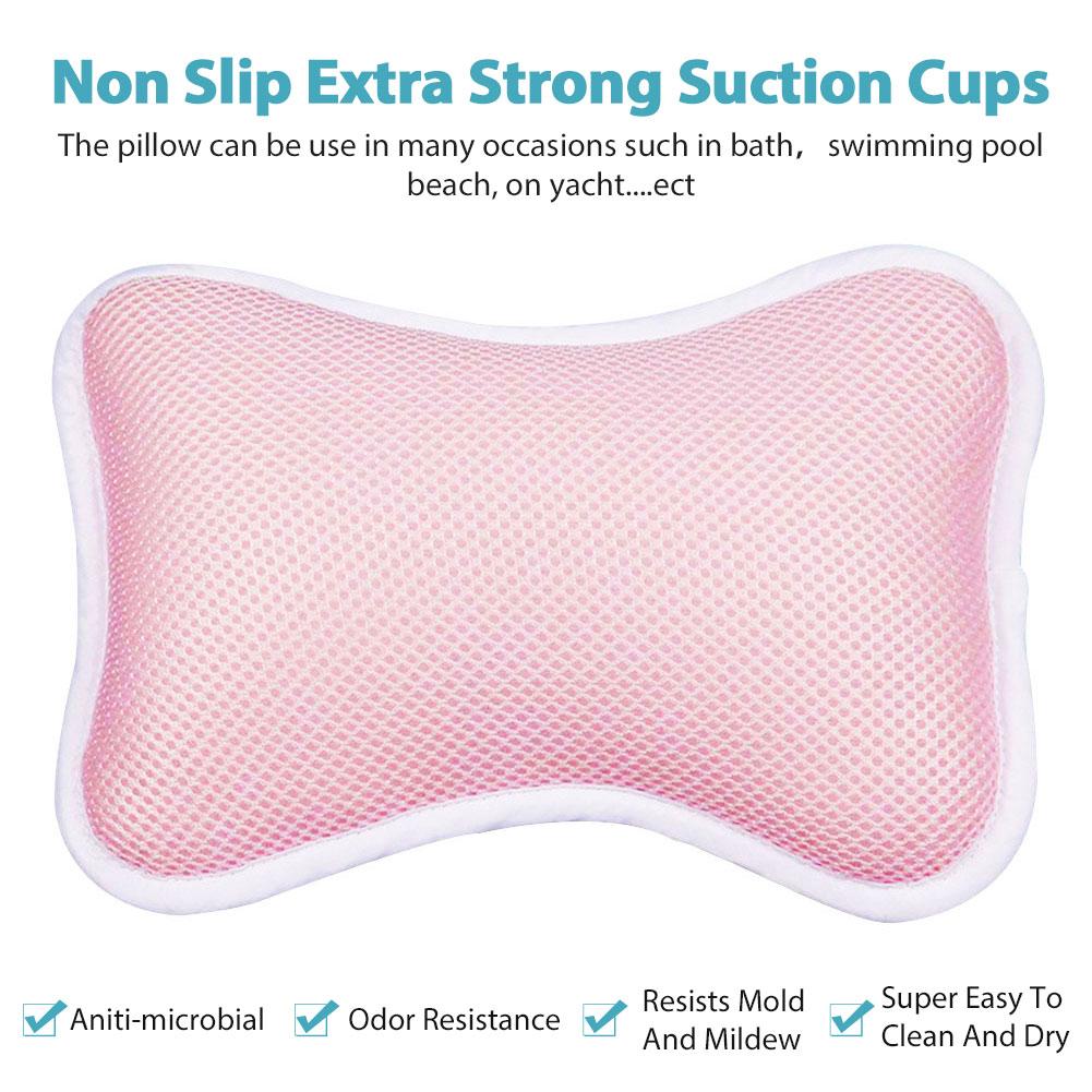 Newest Bath Pillow SPA Pillow with 2 Large Suction Cups Head Holder Nape Firmly Attaches to Bathtub #BW