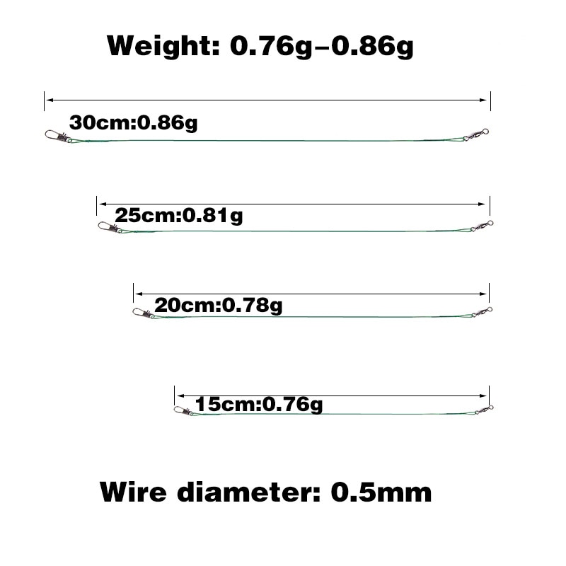20 Teile/los Anti Biss Stahl Angelschnur Stahl Draht Führer Mit schwenken Angeln Zubehör Blei Ader Leine Angeln Draht 15CM-30CM