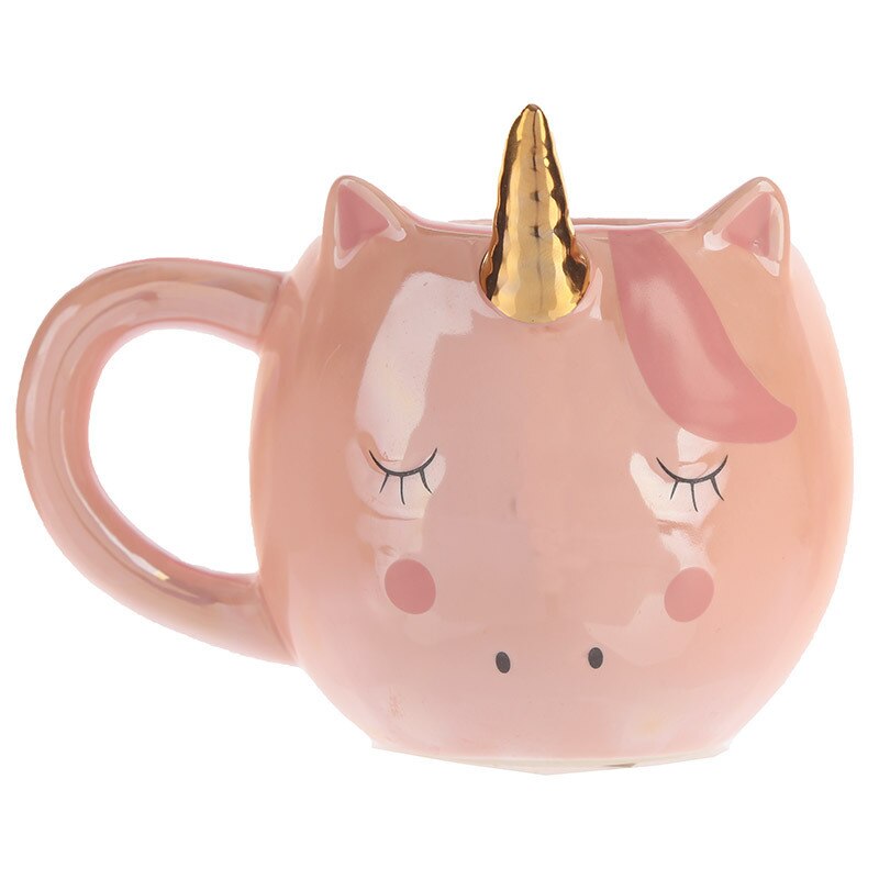 300ML Nette Einhorn Kaffee Tasse Karikatur Ebene Milch Becher Kreative Keramik Tasse Frau Einhorn Becher Einzigen schicht rosa mit griff: Rosa