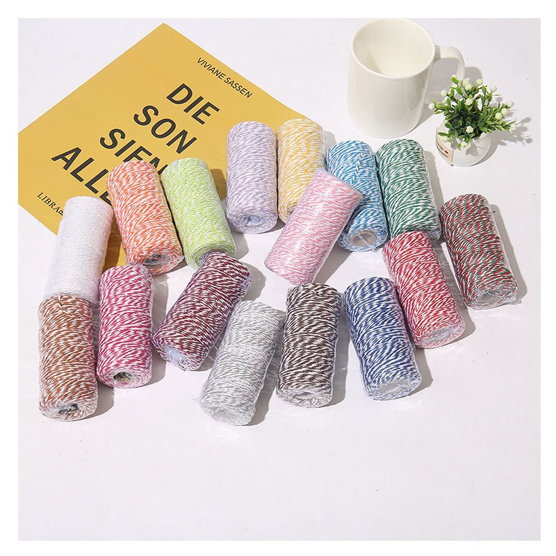 100M/Roll Cotton Cord Baker Twine String Colorful Cotton Craft Twine Home for Textile Packaging Christmas DIY Wedding Decor