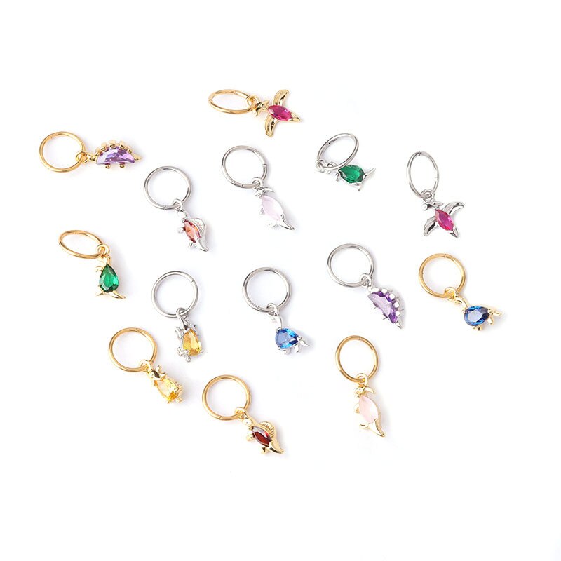 1Pc Kleurrijke Zirkoon Dinosaurus Dangle Oorbellen Voor Vrouwen Mode-sieraden Rvs Ronde Kraakbeen Piercing Oorbel