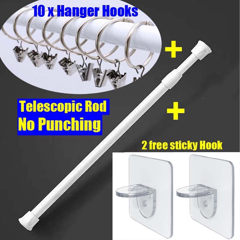 1.3Cm Geen Ponsen Rvs Telescopische Staaf Badkamer Toliet Handdoek Kleerhanger Thuis Slaapkamer Venster Kast Kledingkast Staaf: 45-65cm