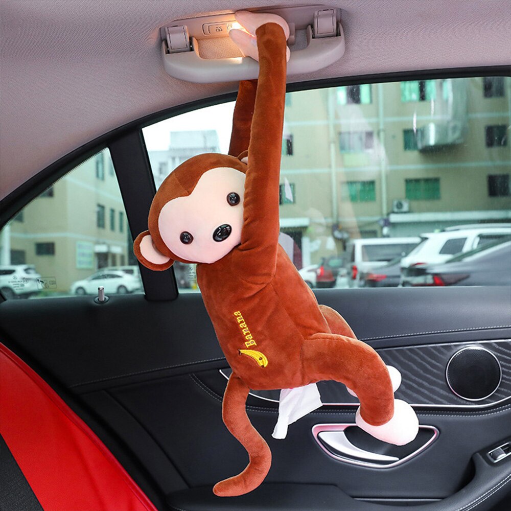 Car Tissue Box Monkey Tissue Holder Car Napkin Holder Cartoon Tissue Box Car Paper Box Automobile interior Accessories