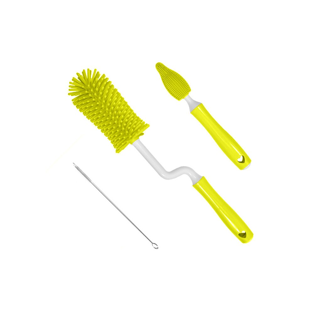 Baby Pacifier Cup Nipple Cleaning Brushes Set 360 Degree Rotation Silicone Milk Bottle Brush Infant Handheld Feeder Clean Brush: yellow