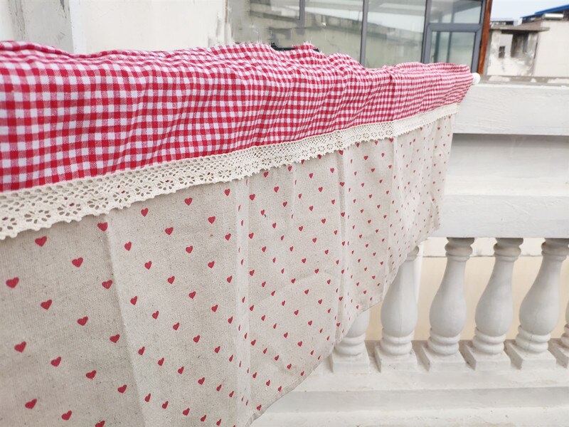 JUYANG. red plaid linen short curtain. Rustic coffee curtains. Shade curtain. Lace cabinet curtains.