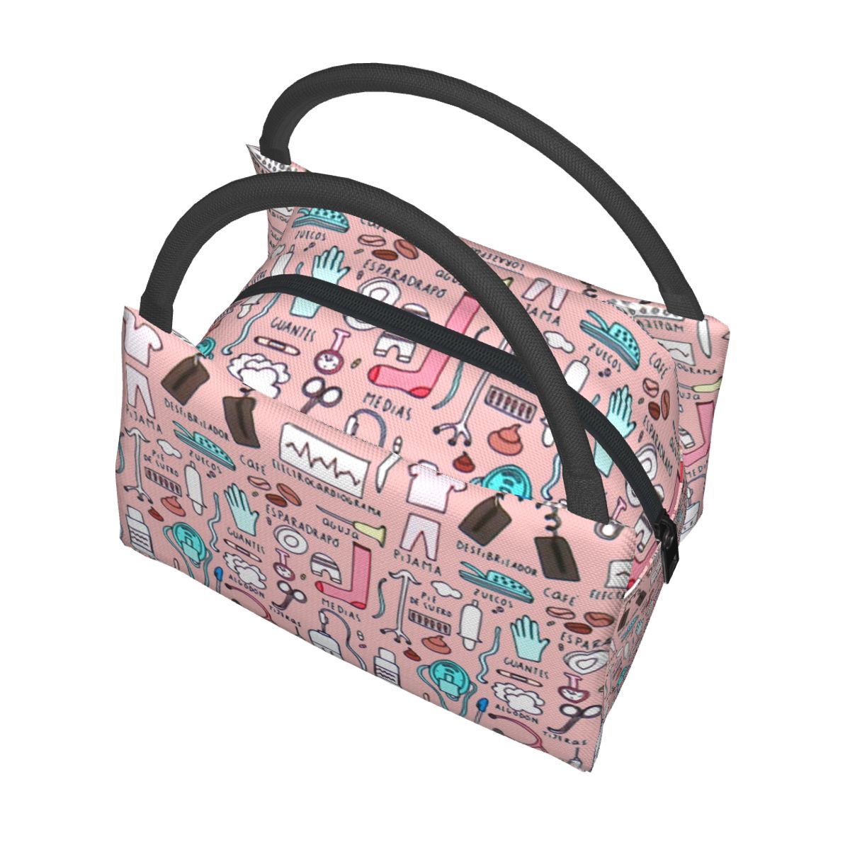 Leuke Roze Verse Koeltassen Verpleegkundige Print Waterdichte Oxford Doek Draagbare Rits Thermische Lunch Tassen Voor Vrouwen Lunch Voedsel Zakken