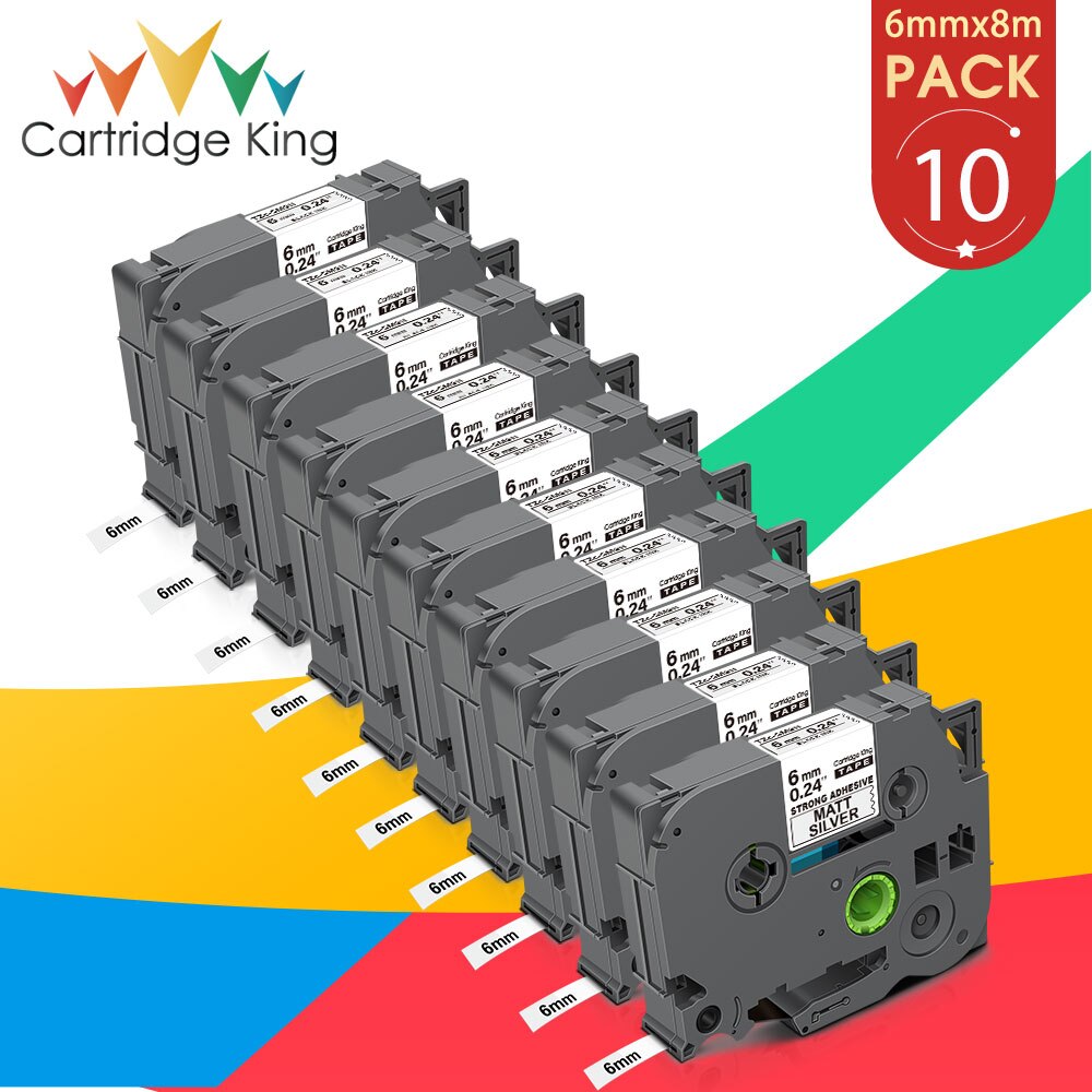 10PK 6Mm TZS211 Tz Witte Tape TZes211 Gelamineerd Sterke Lijm Label Lint Tape Compatibel Voor Brother Tze S211 Label maker: Matt Silver