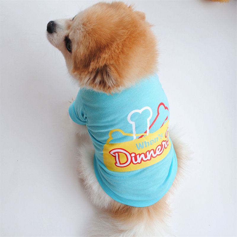 T-shirt manches courtes chien en coton | Printemps et été, coloré, petit format, T-shirt en coton, motif d'os, vêtements pour chiens