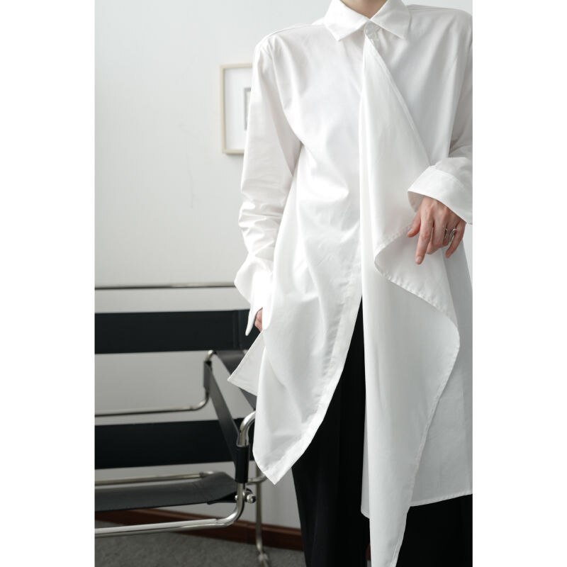 IEFB-Camiseta asimétrica de longitud media con cuello flotante para hombre, camisa informal vintage en blanco y negro, 9Y3299
