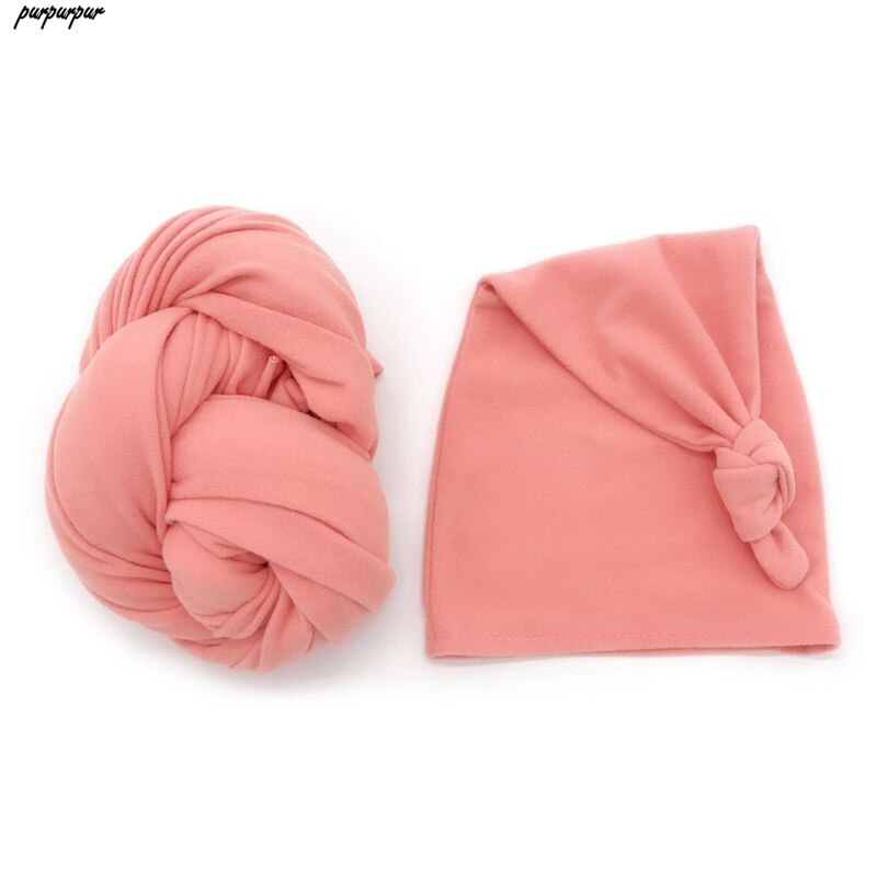 Envoltura elástica para bebé + sombrero accesorios de fotografía recién nacido Color sólido suave accesorios para sesiones fotográficas infantiles: Pink
