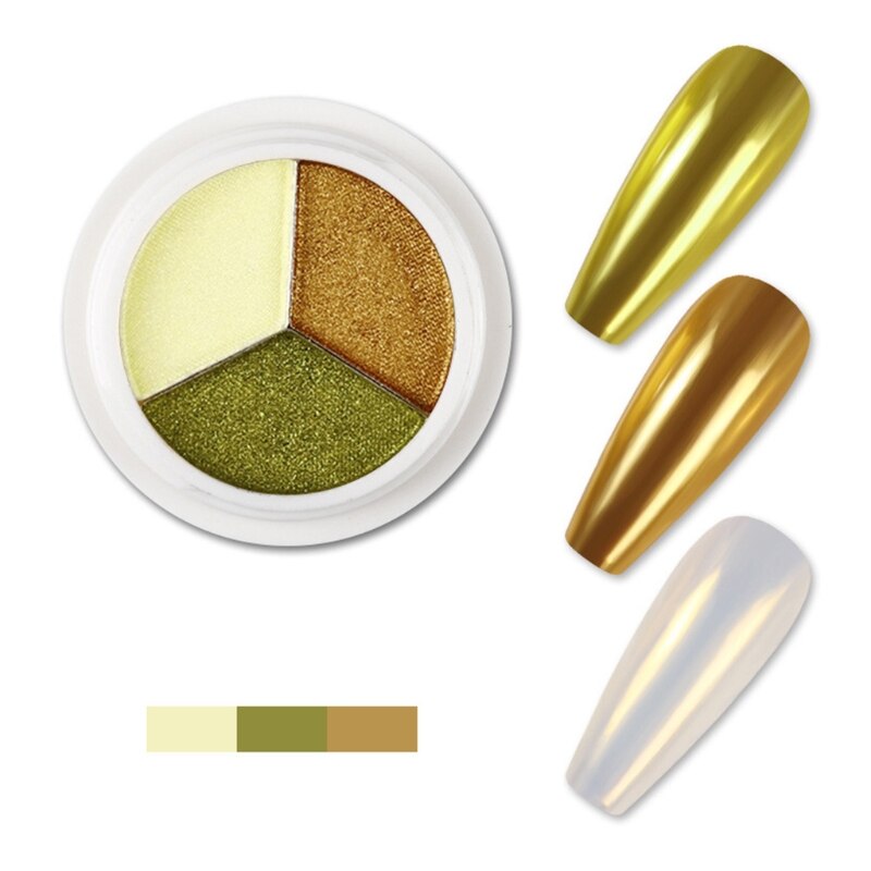 Polvo de espejo mágico de tres colores para manicura, polvo japonés Super brillante Aurora Powd: 2