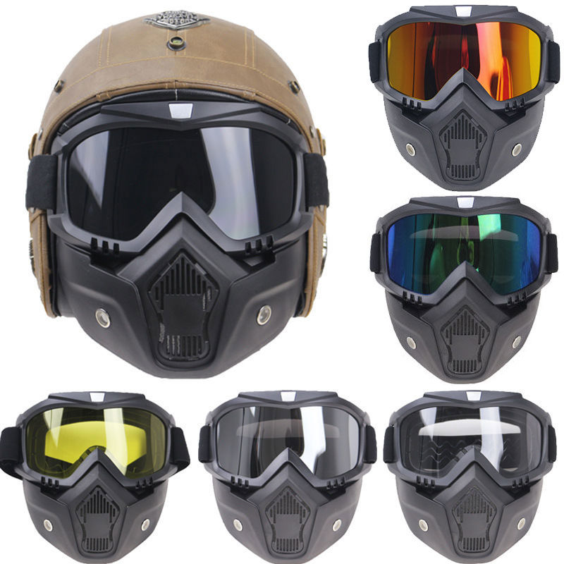 Motorcycle Face mask Goggles Ski goggles Motorbike Motor Open Face Detachable Goggle Helmets Vintage Glasses