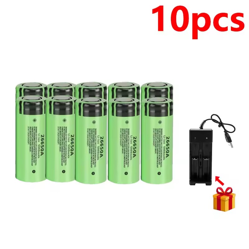 Original 26650A battery 5000mAh 3.7V 50A lithium-ion rechargeable battery 26650A LED flashlight + charger