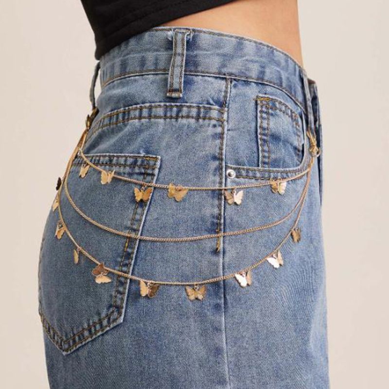 Punk multi-layer vlinder riem taille ketting man vrouw broek ketting haak broek ketting sleutelhanger sieraden