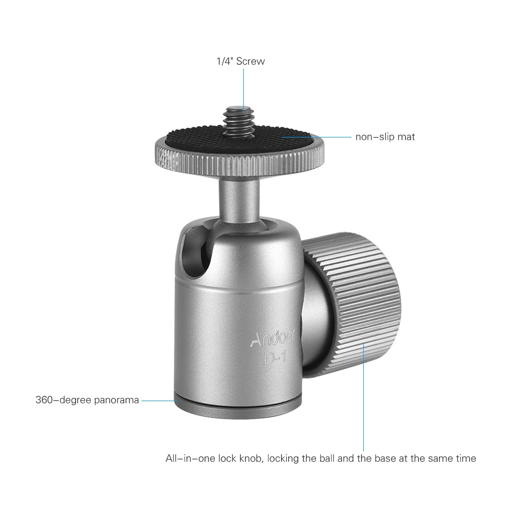 Andoer Mini Tripod Ball Head Aluminium Alloy Tripod Mount with 1/4in Hole 360 Degree Rotating Panorama for Smartphones Cameras