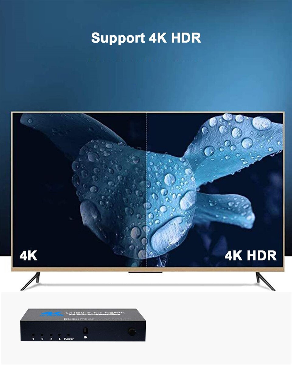 2022 Best 4K HDMI Switch 2.0 Support RGB 4:4:4 HDR HDMI Switch 4K 60Hz HDMI 2.0 Switch Remote IR UHD 4 Port HDMI Switch Switcher