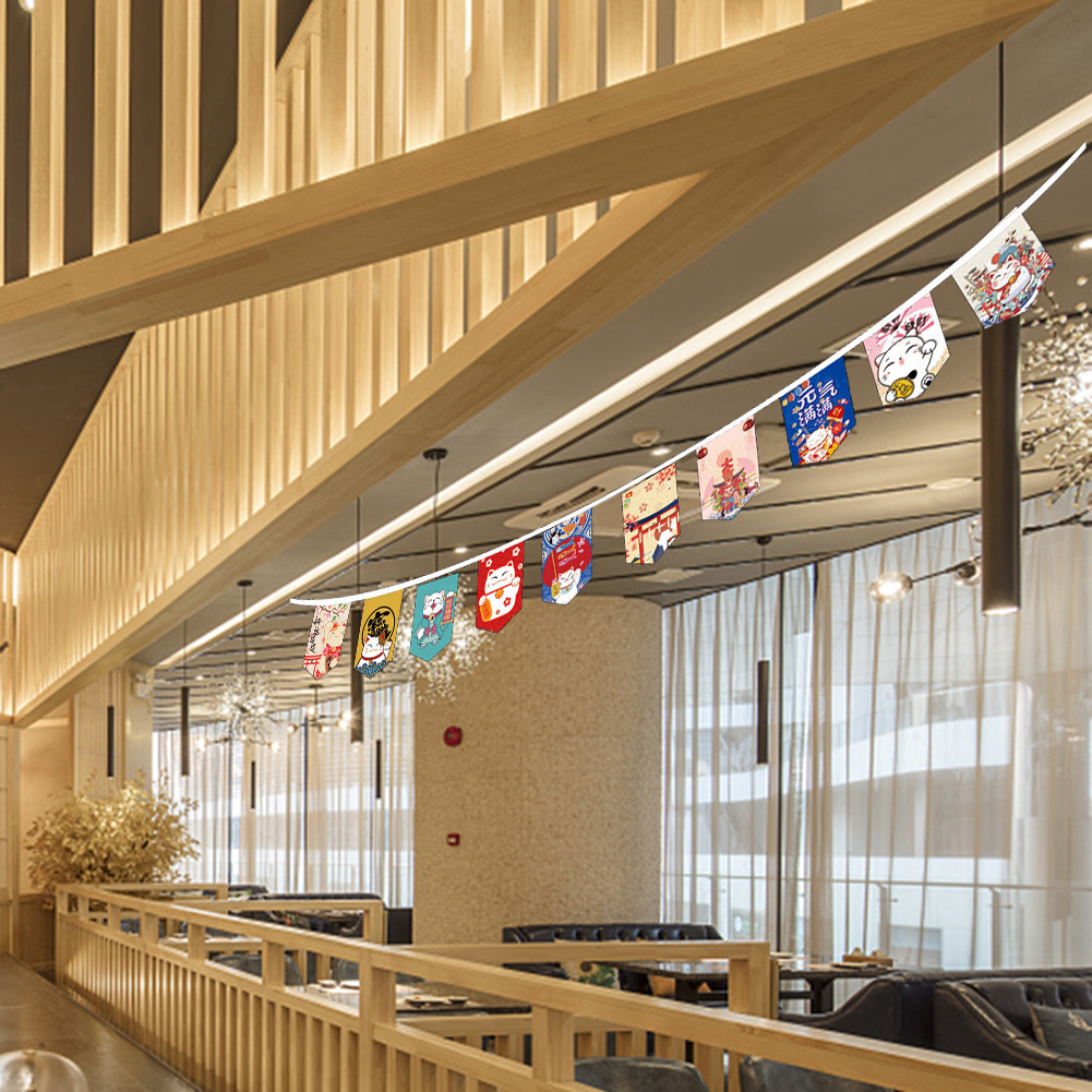 Japanese Style Lucky Cat Hanging String Flag Sushi Restaurant Bunting Banners Izakaya House Birthday Party Wedding Decoration