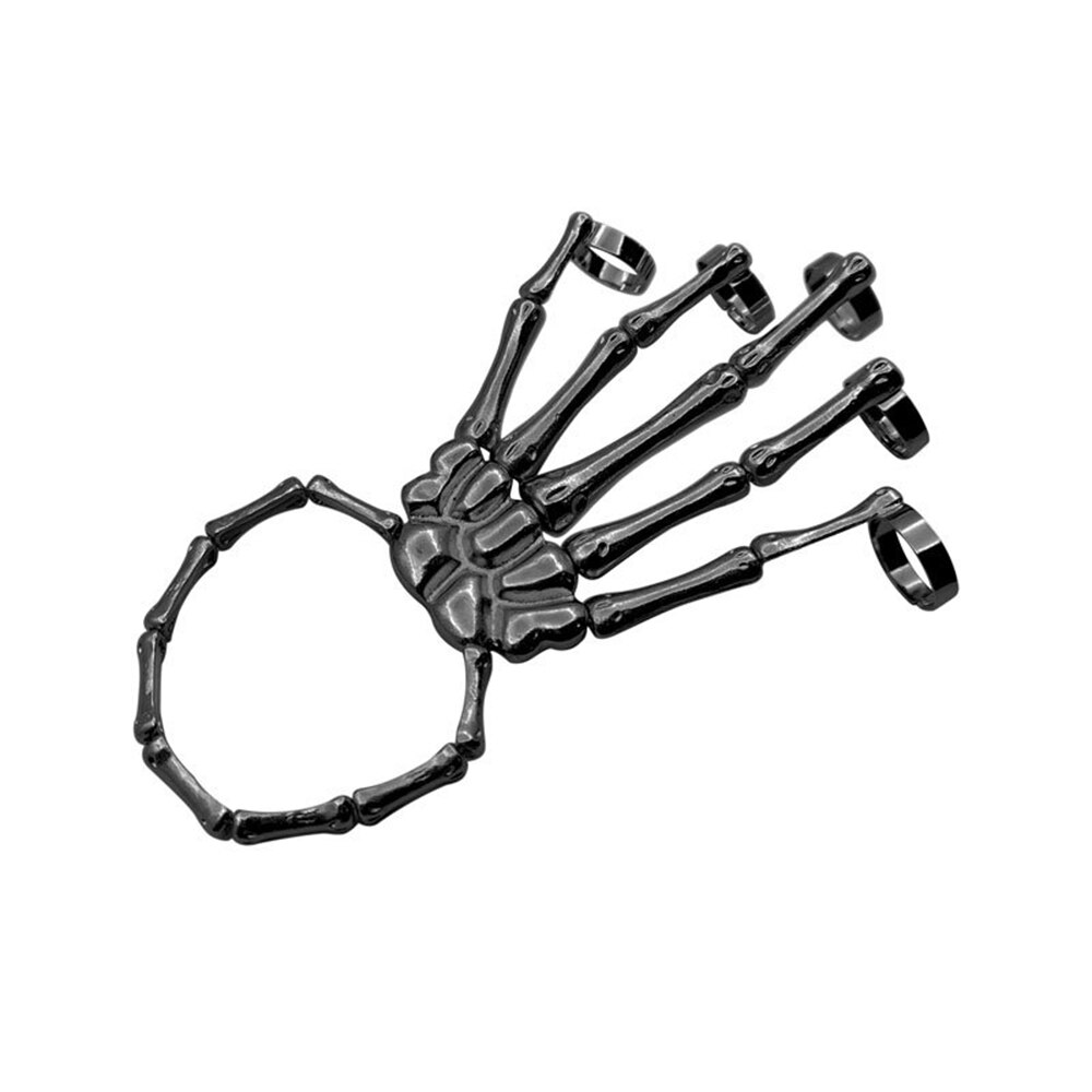 Skeletthandarmband Mit 5 Ringen - Gothic Schmuck Für Halloween & Cosplay