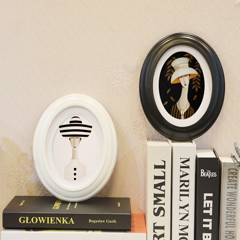 Estilo europeu Oval Photo Frames, Decoração Retro Criativo, Wedding Photo Studio, preto, branco, café, Art Picture Frames, 7 ", 10"