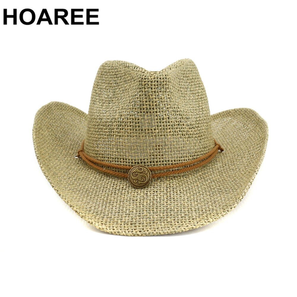 HOAREE 2022 Cowboy Hat Womens Sun Hat Female Vintage Ladies Straw Hat Western Cowgirl Women Summer Hat