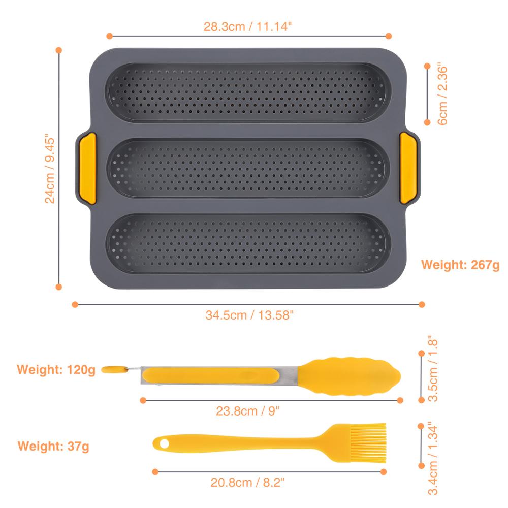 Silicone French Bread Baking Mold Set Bread Wave Baking Tray Practical Cake Baguette Mold Pans 3 Groove Waves Bread Baking Tools