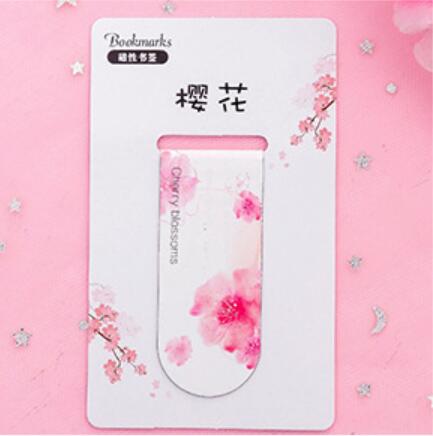 Marcapáginas magnético con hermosas flores de cerezo, Mini Carpeta de libros para estudiantes, creativa, pequeña y fresca, para oficina: 02
