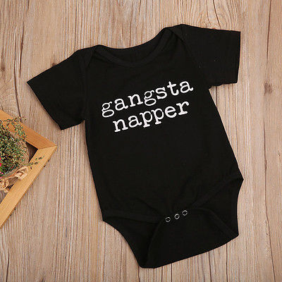 0-24M Cotton Infant Baby Boys Gangsta Napper Romper Black Short Sleeve Jumpsuit Clothes Outfits Sunsuits