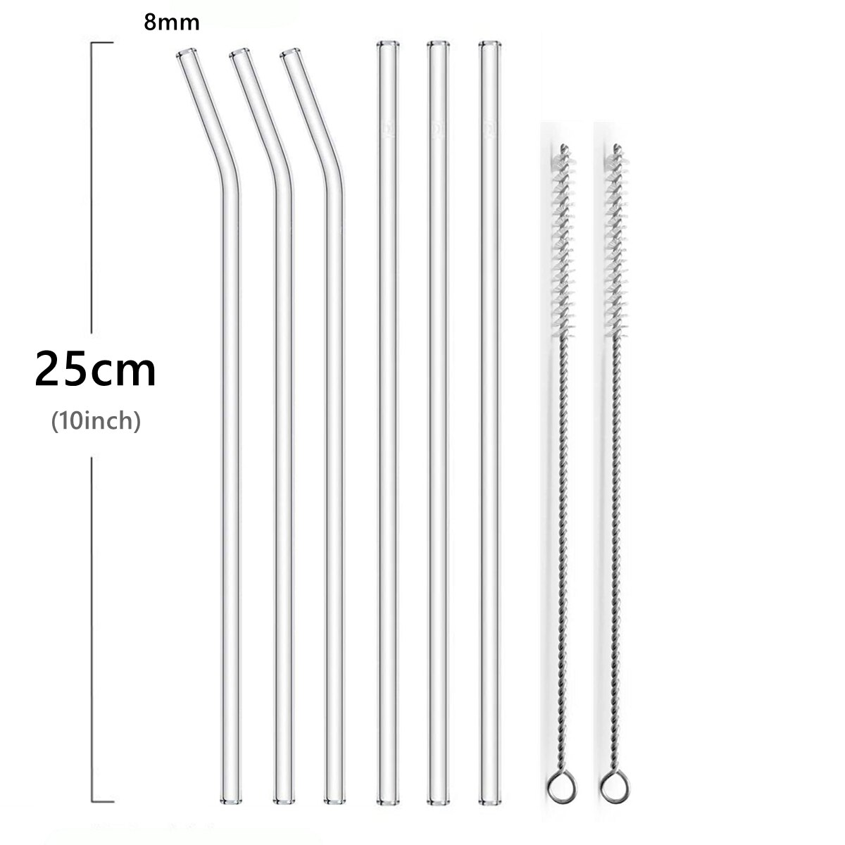 25cm lange glasssugerør, klare gjenbrukbare glasssugerør sett med børster miljøvennlige sugerør i glass for smoothie milkshake: 25cm blandet