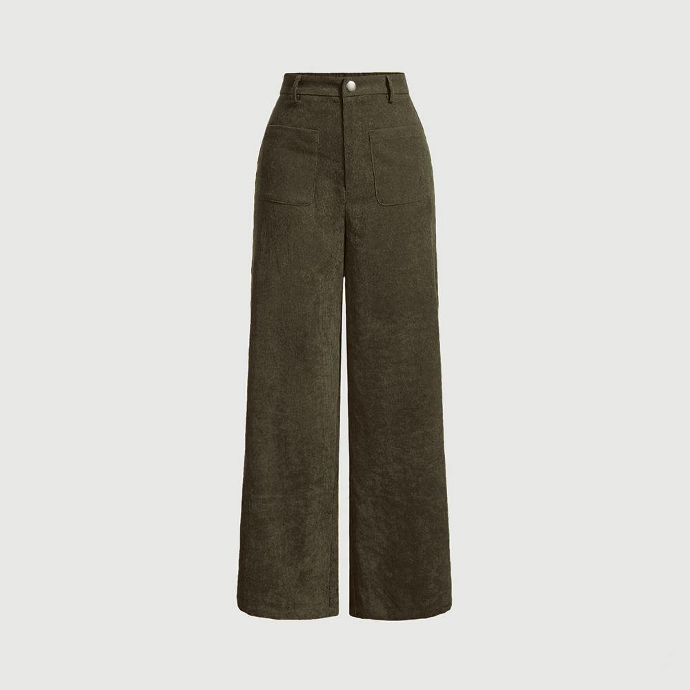 Mia Muse Pantalones de mujer para todas las estaciones Casual Retro Vintage Bolsillo Cintura natural Longitud total Adecuado para todas las ocasiones Pantalones: M / Verde militar