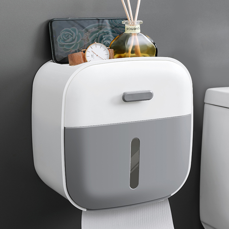 Wc Tissue Box Toiletrolhouder Opbergdoos Rack Rree Perforatie Creatieve Pompen Box Waterdichte Badkamer Accessoires: Grey